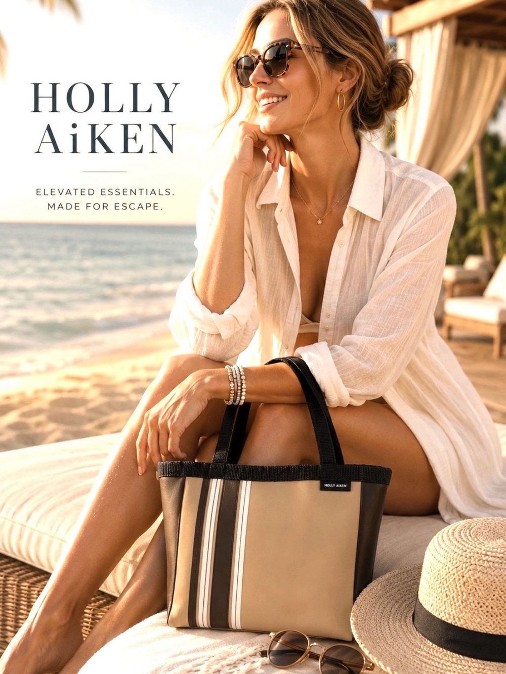 Holly Aiken Tan Hand Crafted Vinyl Snap Close Tote